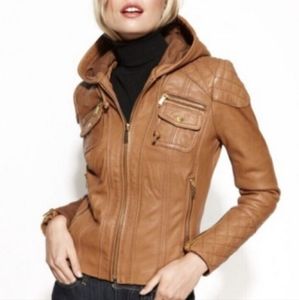 NWT Michael Kors Vintage Caramel Leather Jacket Size L